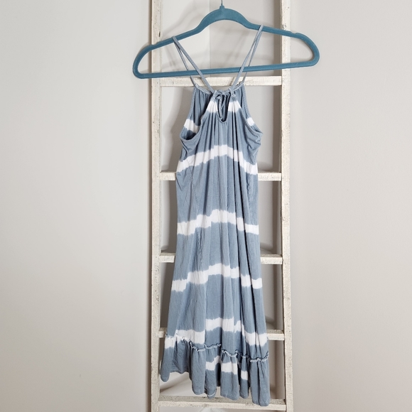 Tucker + Tate girls size XL 14/16 blue white ruffle tiered keyhole halter dress - Picture 4 of 5